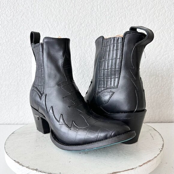 NEW Lane CHELSEA Womens Cowboy Bootie 6.5 Western Black Leather Short Boots - Picture 1 of 12